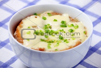 Onion soup on the table