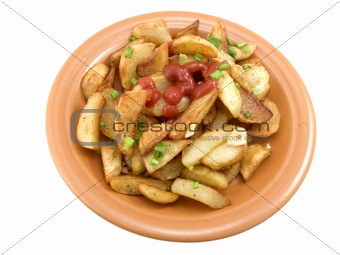 fried potatoes with ketchup