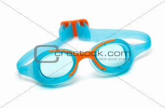blue glasses for swim on white background