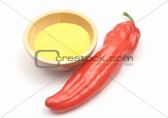 Detailed but simple image of red paprika and polenta
