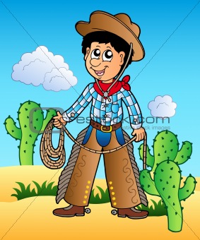 Cartoon cowboy in desert