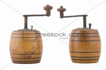 two vintage brown grinder, wooden made