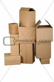 Brown different cardboard boxes arranged in stack