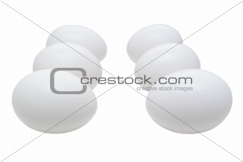 Six white eggs isolated on white background