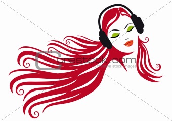 woman with headphones, vector