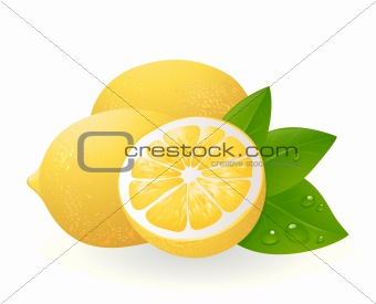 Fresh lemons with leaves