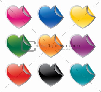 Colorful heart shaped vector stickers set