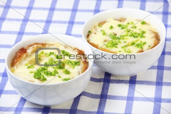 Two bowls of onion soup