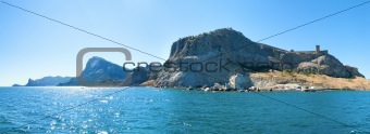 Genoese fortress and summer rocky coastline (Crimea, Ukraine)