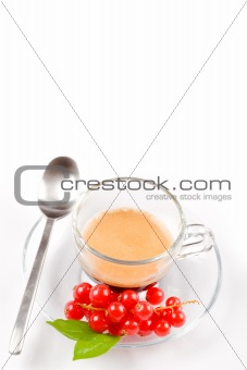 Espresso Coffee with currant on white background
