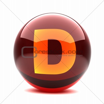 3d glossy sphere with orange letter - D