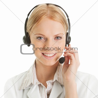 Cheerful call center operator