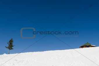 a lone house in the winter 