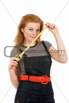 Beautiful woman holding measuring tape