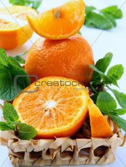 Orange and orange segments and mint
