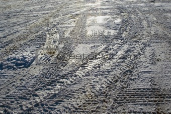 Wintery tire tracks