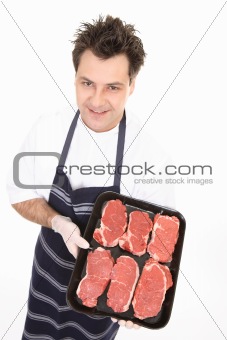 Butcher with tender steak