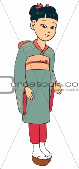 Japanese girl dressed traditional suit kimono 
