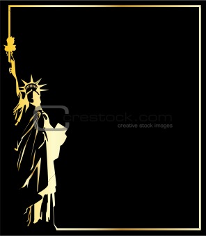 the gold vector statue of liberty on black background
