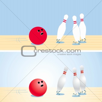 Illustration of a bowling ball and pins