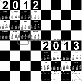 square calendar for 2012 and 2013