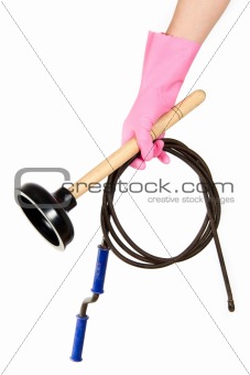 Female hand in a pink glove keeps a ventouse and hawser for the 