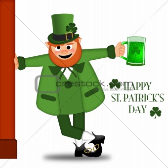 Happy St Patricks Day Leprechaun Drinking Beer