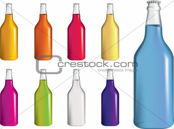set of fizzy drink, soda or alcohol bottles