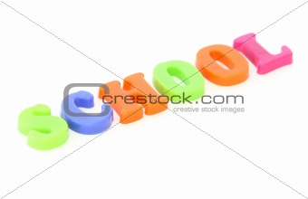 Word school from toy colourful letters
