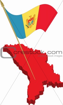 moldova 3d map and waving flag