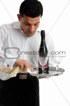 Waiter or servant preparing tray