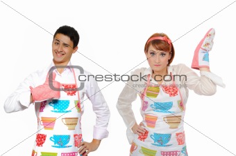 Funny collage with cooking couple