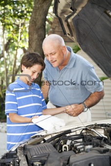 Dad Teaches Son To Check Oil