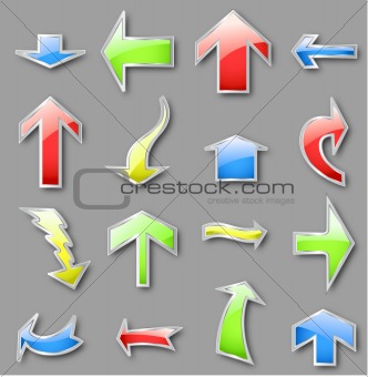 Different arrows in various colors. Vector
