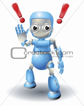 Cute robot character caution