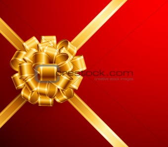 golden bow on red background