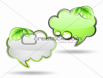 Banner cloud with green leaf. Vector