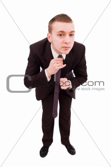 Attractive businessman corrects a tie