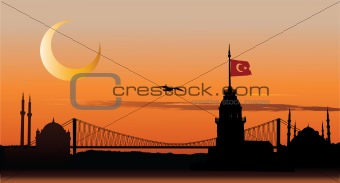 Silhouette of Istanbul at sunset
