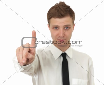 Young man pointing finger
