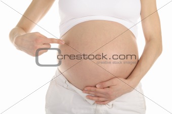 Pregnant woman shows her belly