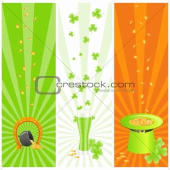 Ireland national colored banners with st. patrick day's symbols