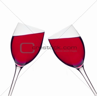 Two glass with red wine isolated on white background