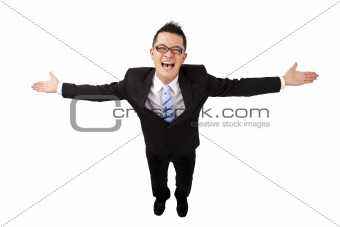 Happy asian businessman and open arms