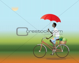 cyclist with an umbrella