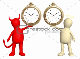 Angel and devil with clock