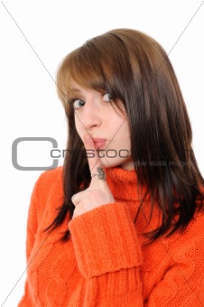 Young woman says ssshhh to maintain silence