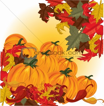 autumn pumpkins and colorful leaves 