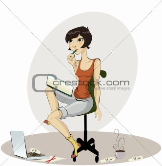 happy young woman drawing