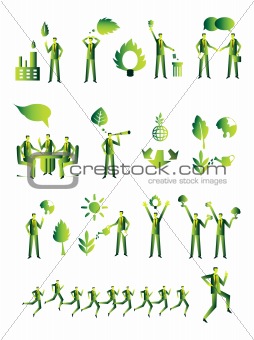 Ecology people group, business icons set